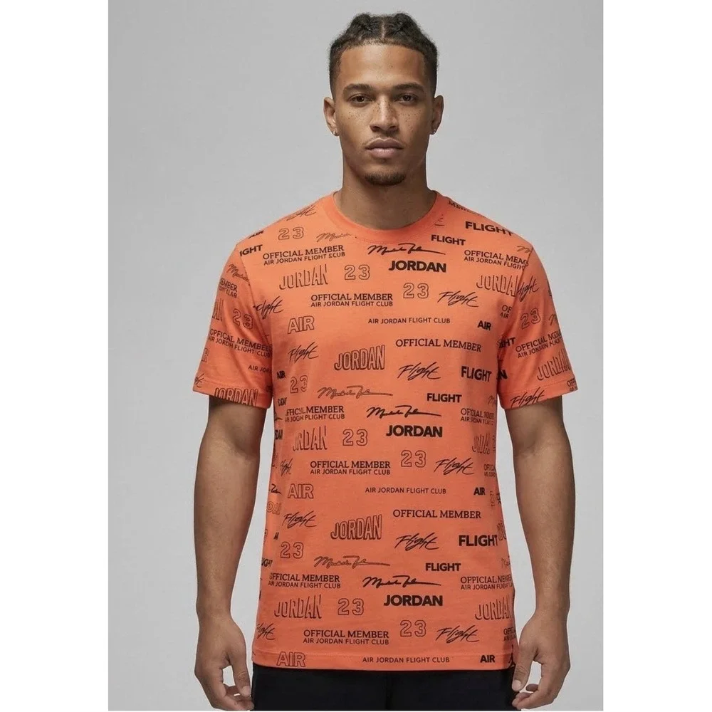 Jordan T-Shirt Men's XXL Orange Cotton All Over Graphic Print Flight MVP 85